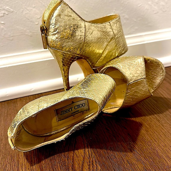 Jimmy Choo high heel size 38 metallic gold python shoes - Picture 4 of 4